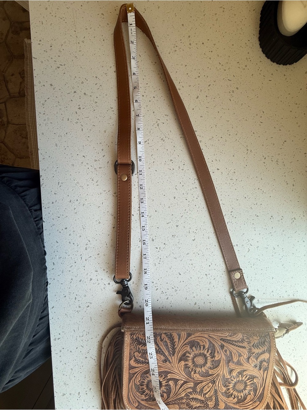 Myra Bag Brown Tooled Leather Crossbody with Fringe - Picture 8 of 8